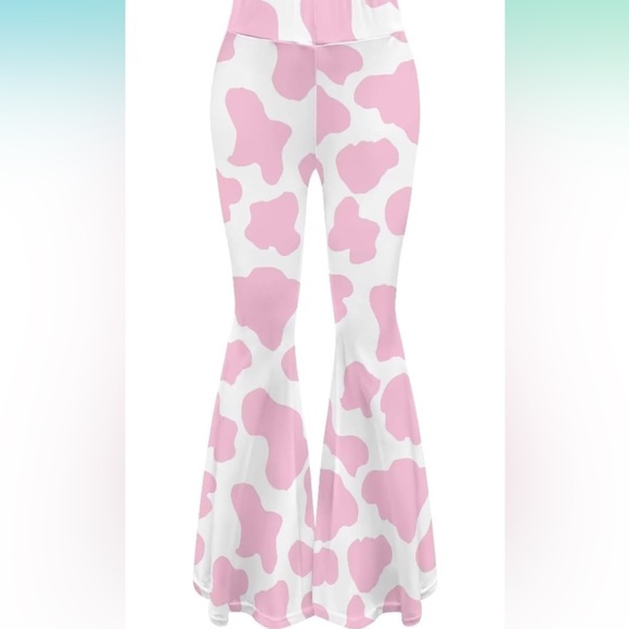 Pink and White Cow Print Flare Leggings - Picture 5 of 5